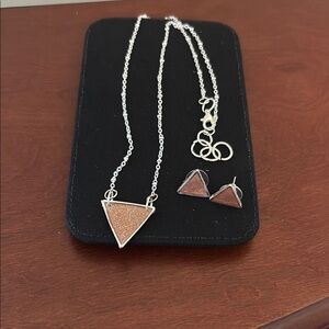 Silver and Brown Geometric Necklace with Triangular Pendant